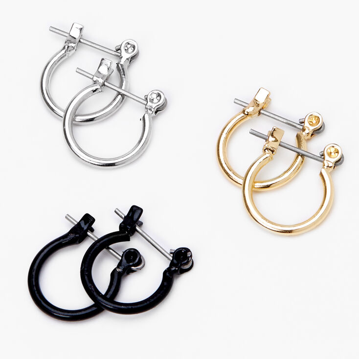 Mixed Metal 10MM Hinge Hoop Earrings - 3 Pack,