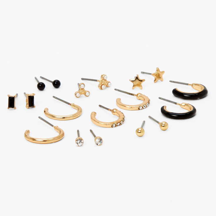 Mixed Metal Embellished Star Stud &amp; Hoop Earrings - 9 Pack,