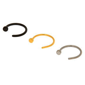 20G Mixed Metal Stainless Steel Open Nose Rings - 3 Pack,