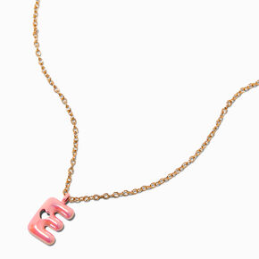 Pink Bubble Initial Heart Pendant Necklace - E,