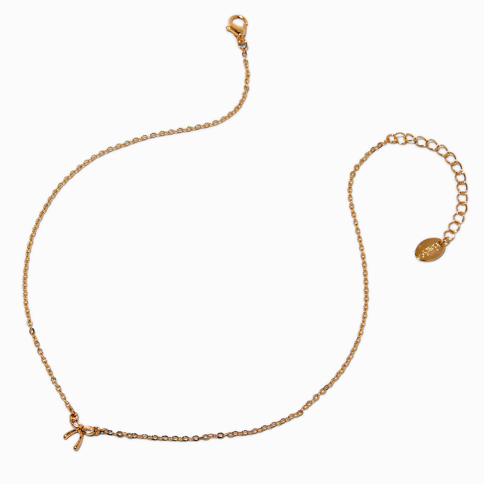 Gold-tone Micro Bow Pendant Necklace,