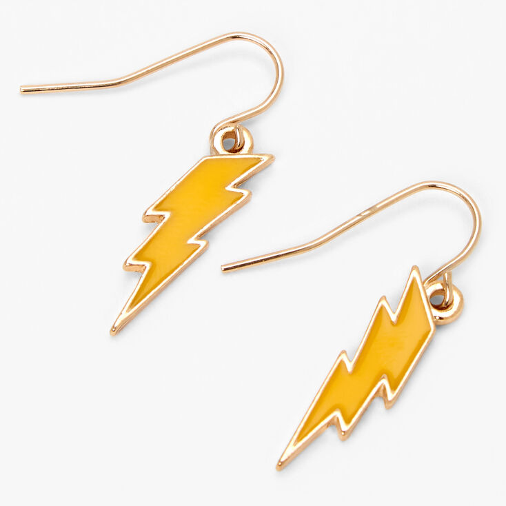 Gold 1&quot; Lightning Bolt Drop Earrings - Yellow,
