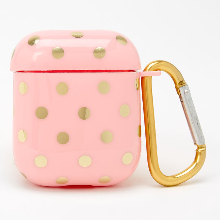 Pink &amp; Gold Polka Dotted Silicone Earbud Case Cover - Compatible with Apple AirPods,