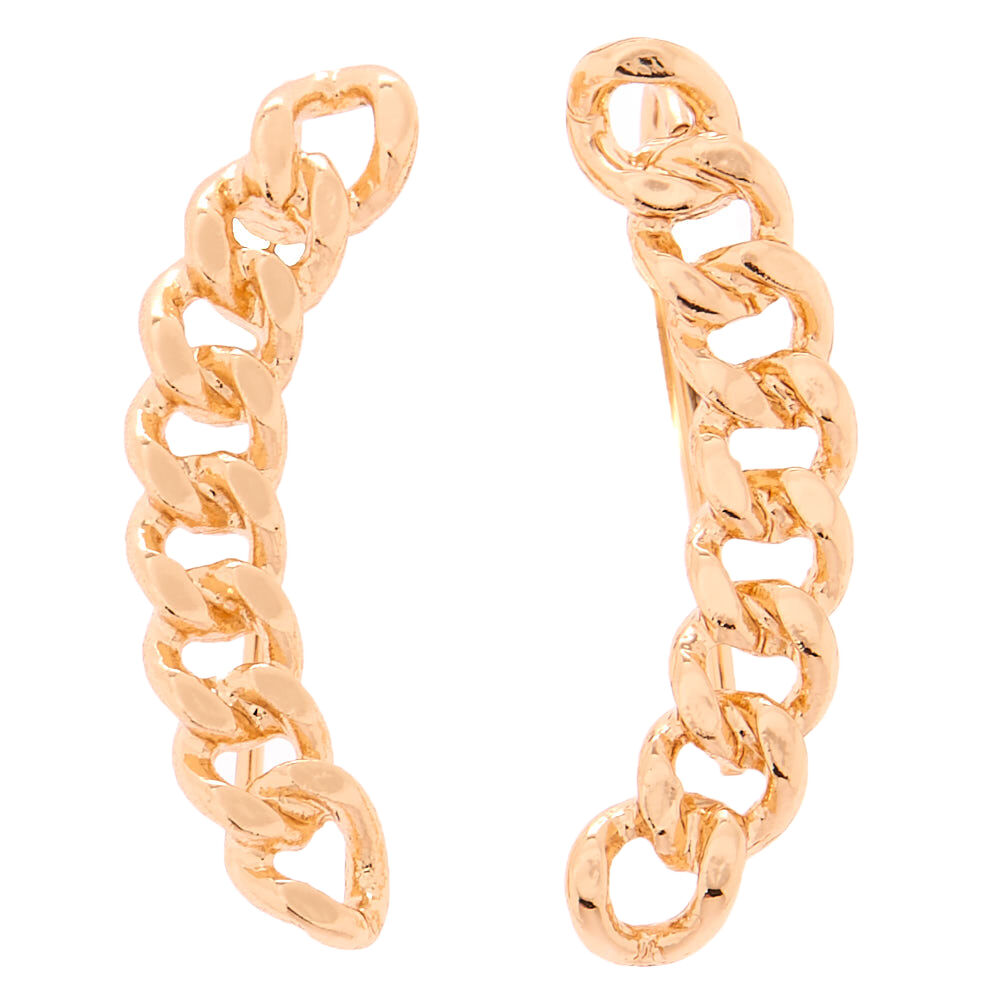 Gold 1" Chain Ear Crawler Earrings,