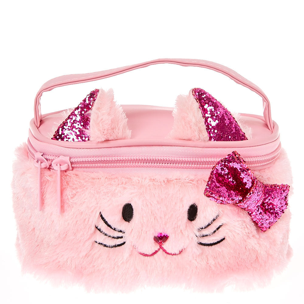 Claire s Club Plush Avery the Cat Makeup Bag Pink