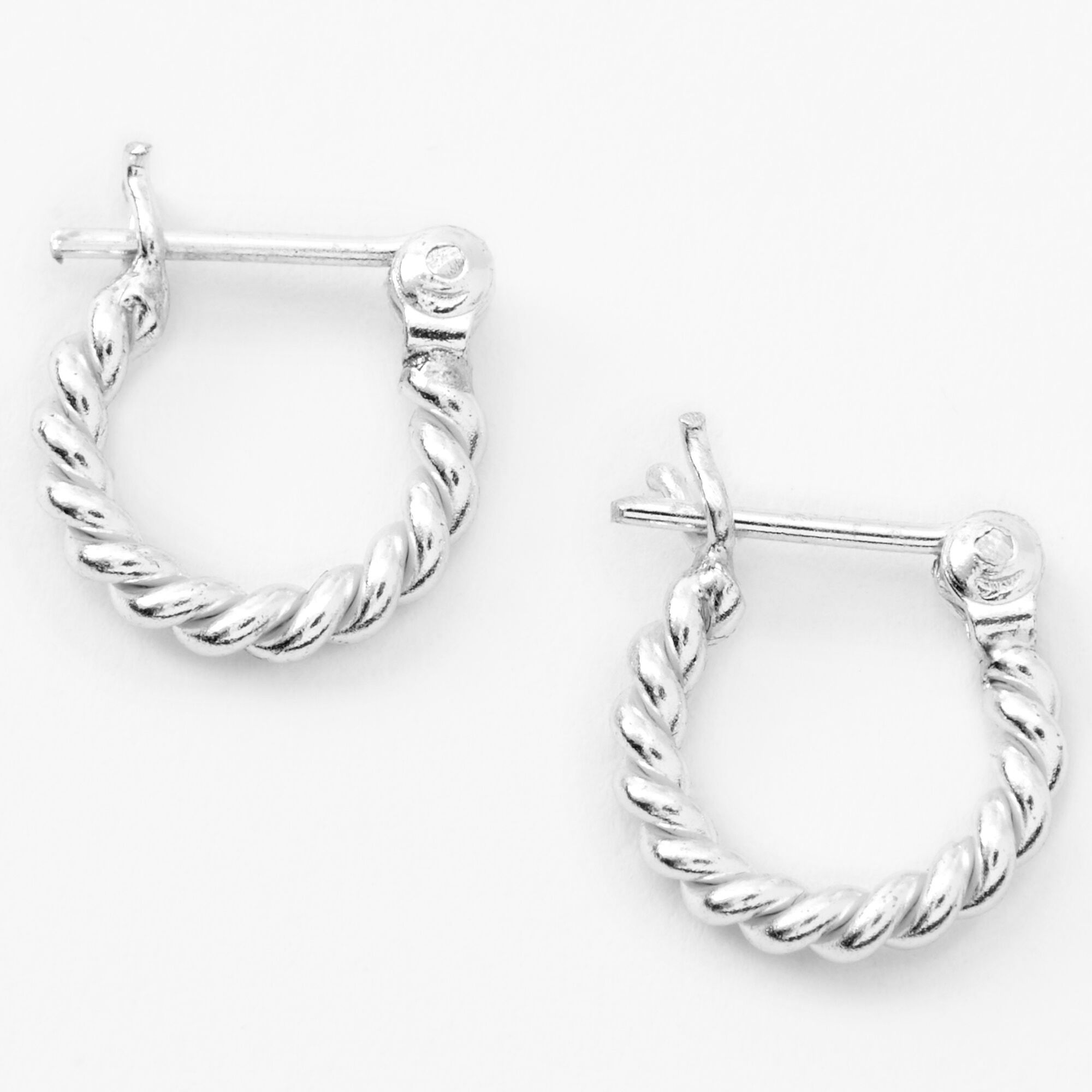 View Claires 10MM Twisted Hinge Hoop Earrings Silver information