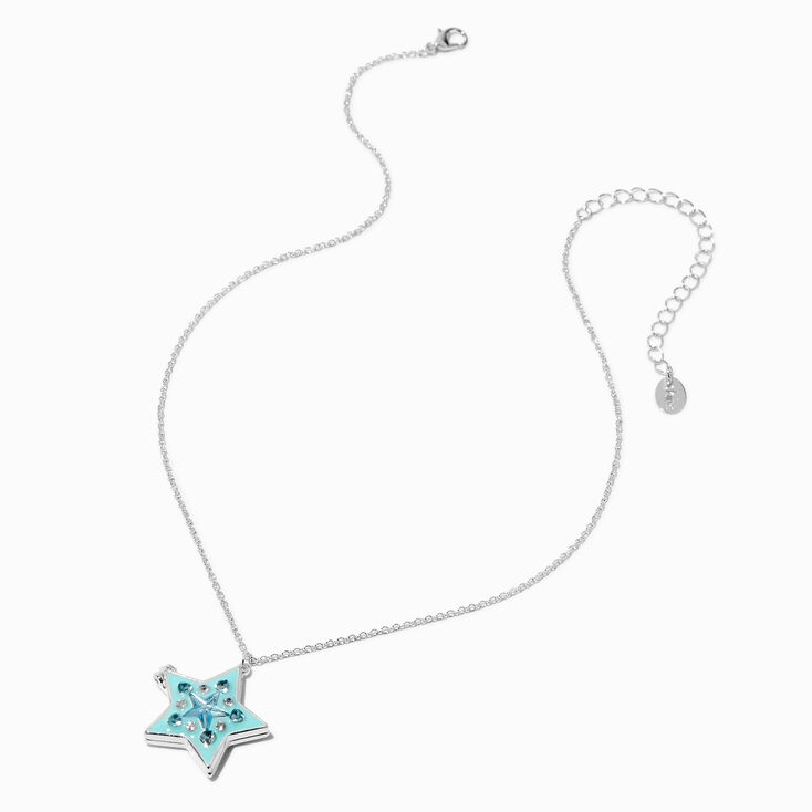 Glow In The Dark Blue Mosaic Star Locket Pendant Necklace,