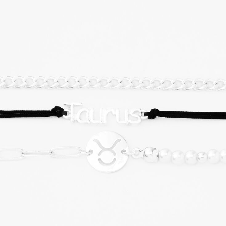 Silver Zodiac Bracelet Set - 3 Pack, Taurus,