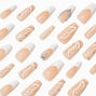 White Butterfly French Tip Bling Squareletto Vegan Faux Nail Set - 24 Pack,