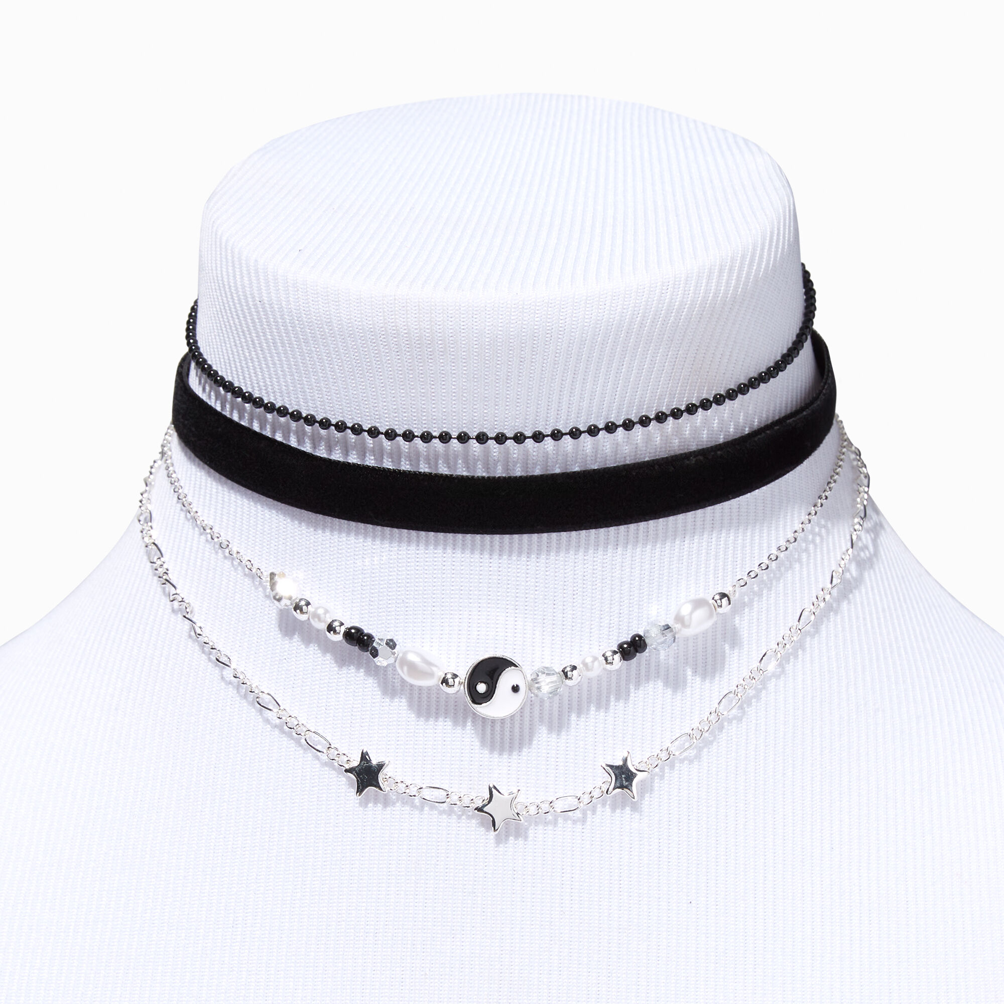Black Yin Yang & Star Choker Necklaces (3 Pack),