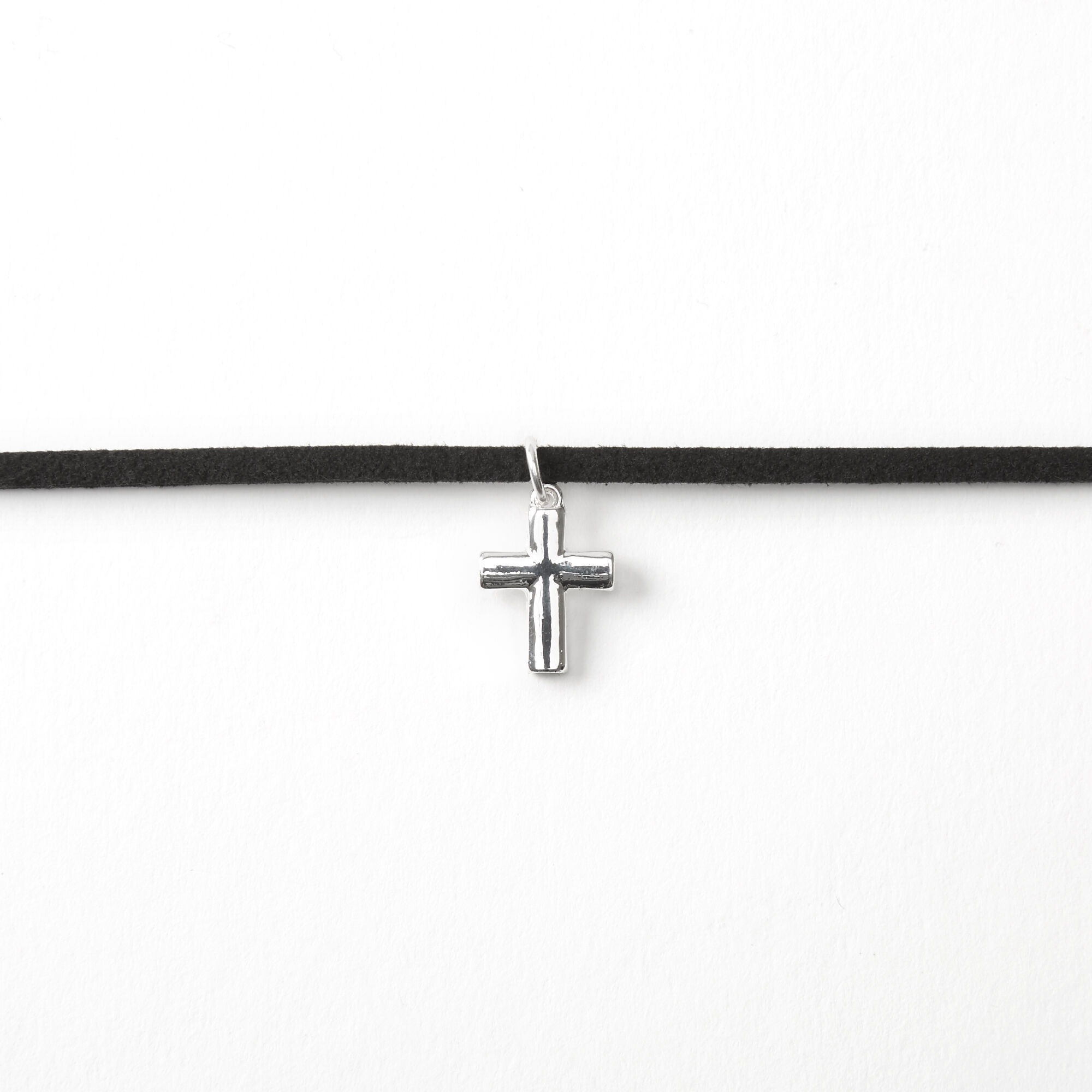 Silver Cross Choker Necklace - Black,