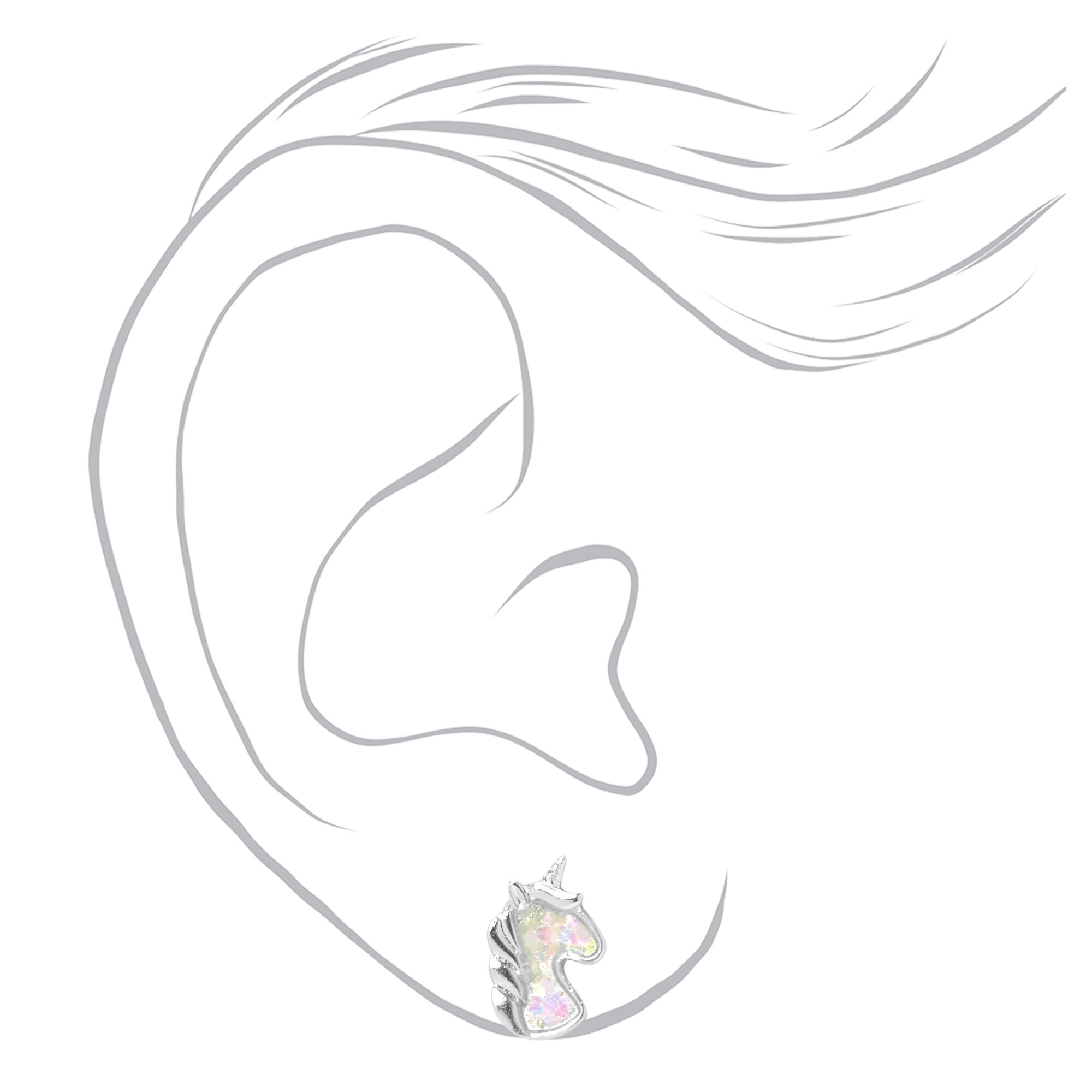 Silver Iridescent Unicorn Head Stud Earrings,