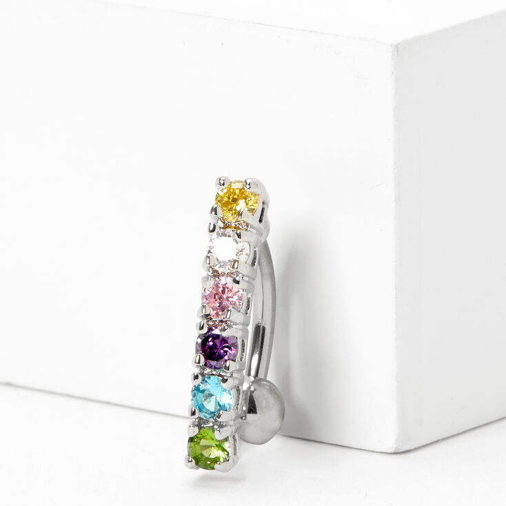 Silver 14G Rainbow Crystal Top Down Belly Ring,