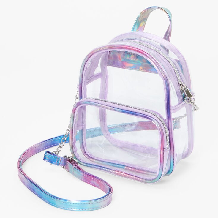 Holographic Trim Mini Backpack Crossbody - Clear,