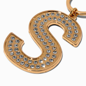 Gold-tone Bedazzled Initial Keychain - S,
