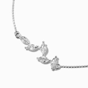 Silver-tone Cubic Zirconia Leaf Adjustable Bracelet ,