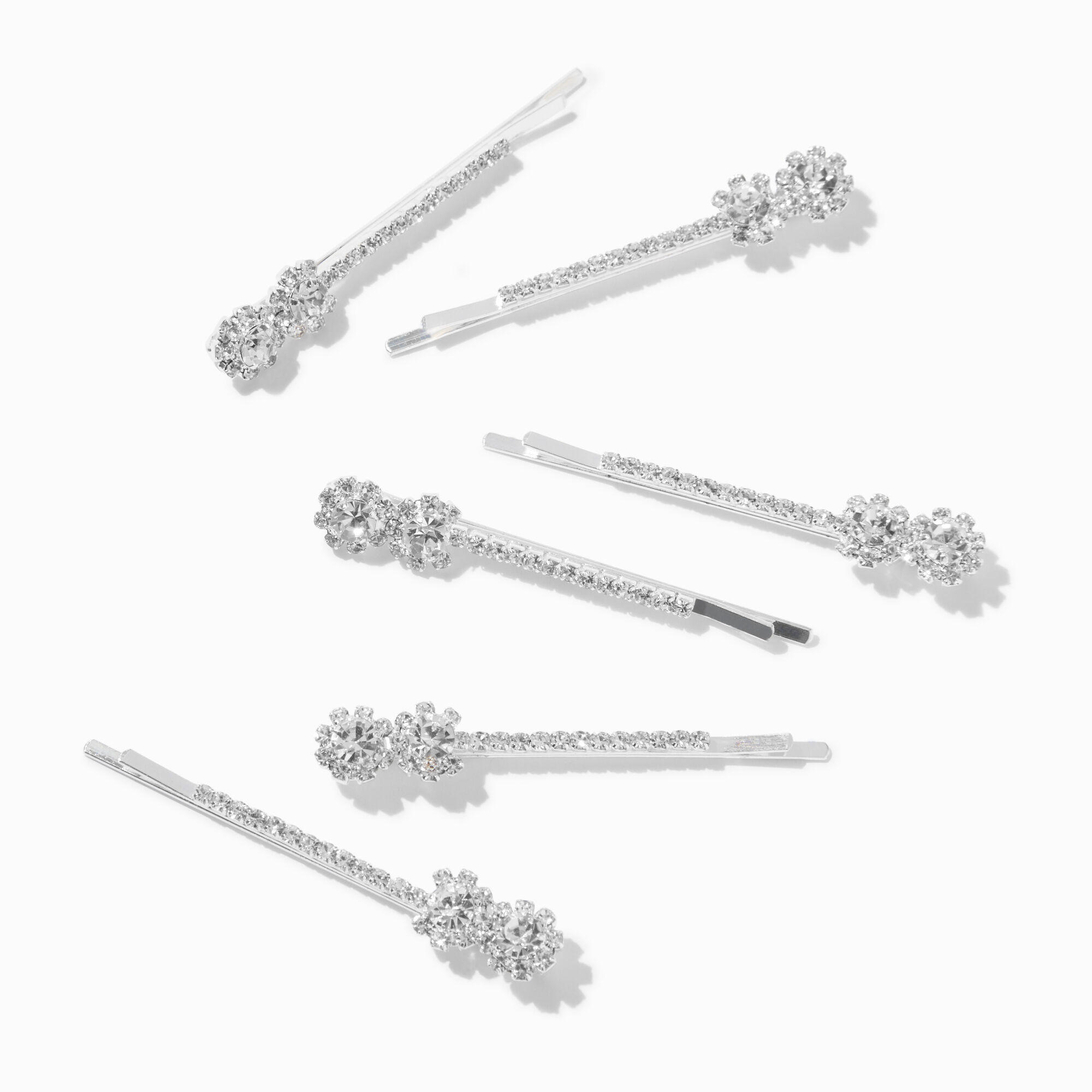 View Claires Tone Halo Crystal Bobby Pins 6 Pack Silver information