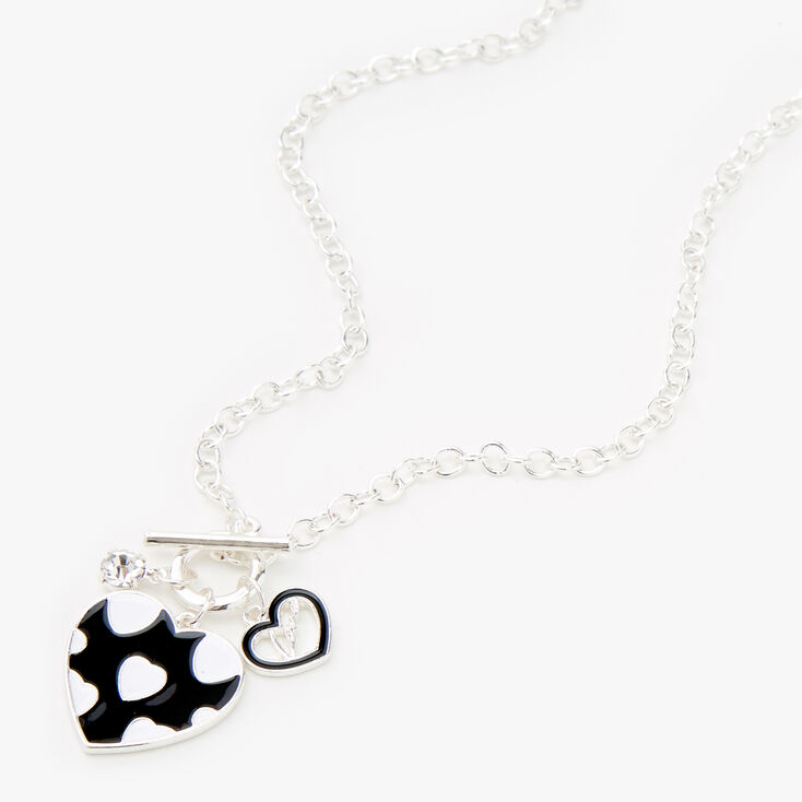Silver Enamel Hearts Toggle Necklace,