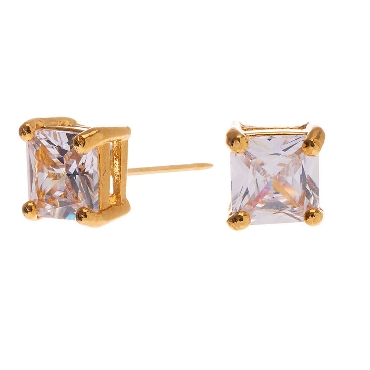 18k Gold Plated Cubic Zirconia Square Stud Earrings - 5MM,