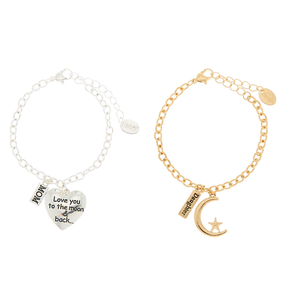 Mixed Metal Mother Daughter Charm Bracelets - 2 Pack,