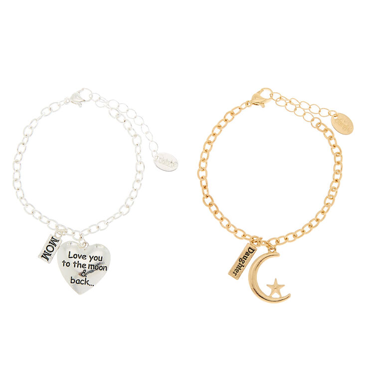 Mixed Metal Mother Daughter Charm Bracelets - 2 Pack,