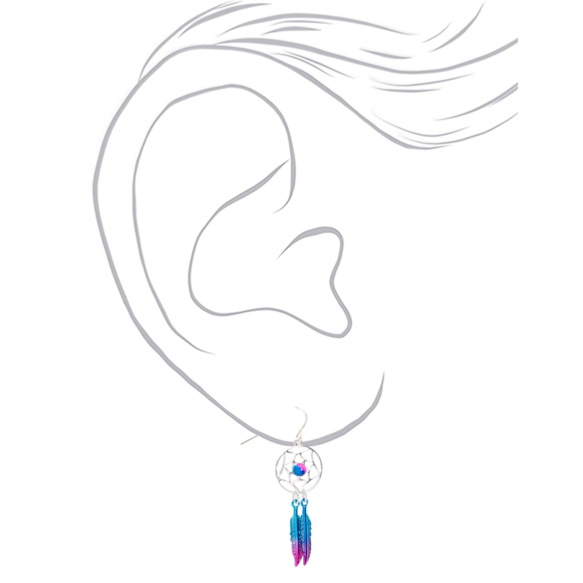 Pink & Blue Beaded Dreamcatcher Drop Earrings,