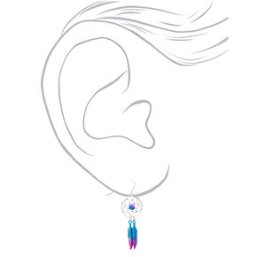 Pink &amp; Blue Beaded Dreamcatcher Drop Earrings,