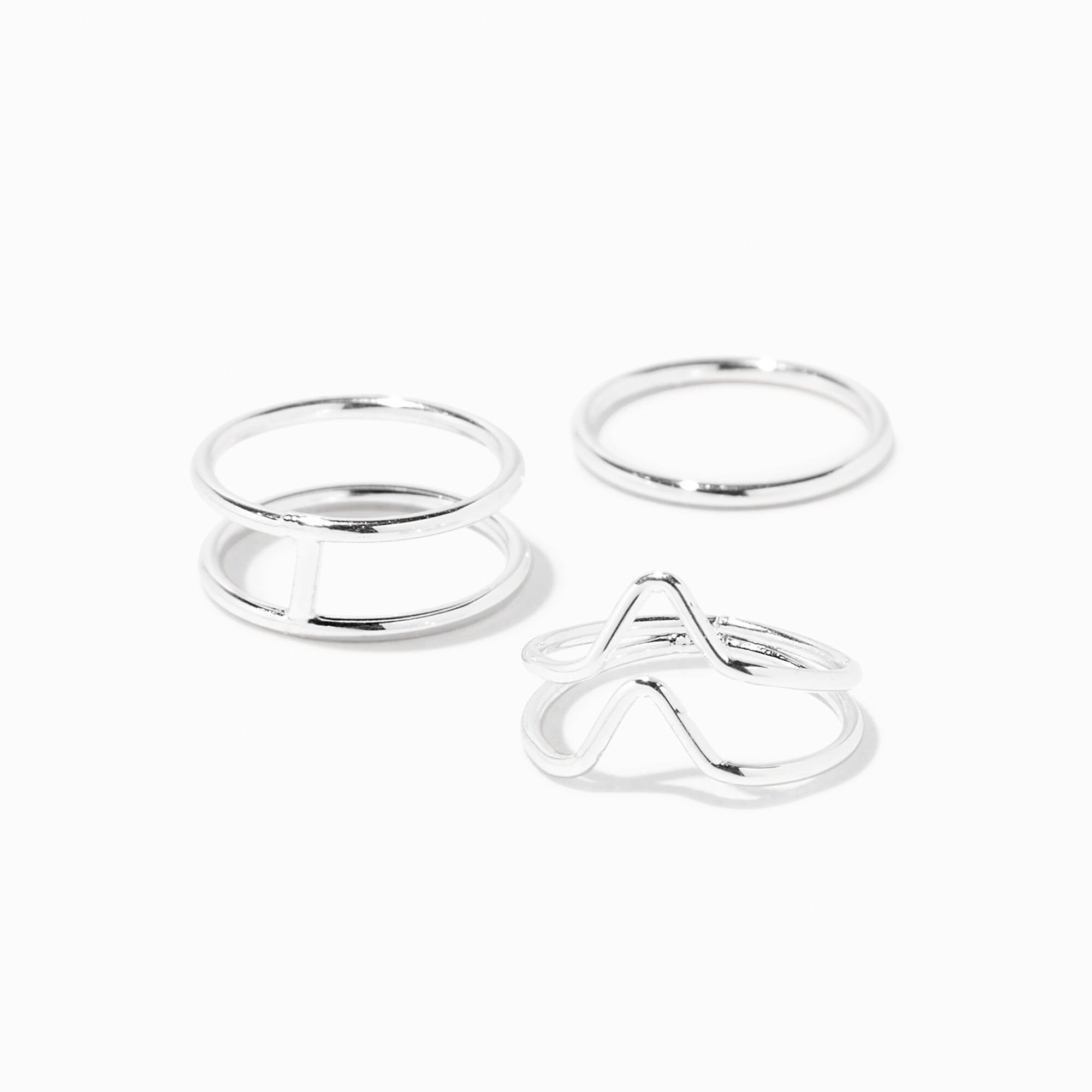 View Claires Tone Geometric Midi Rings 3 Pack Silver information