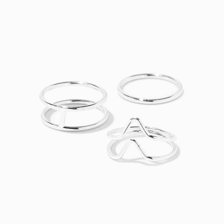 Silver Geometric Midi Rings - 3 Pack,