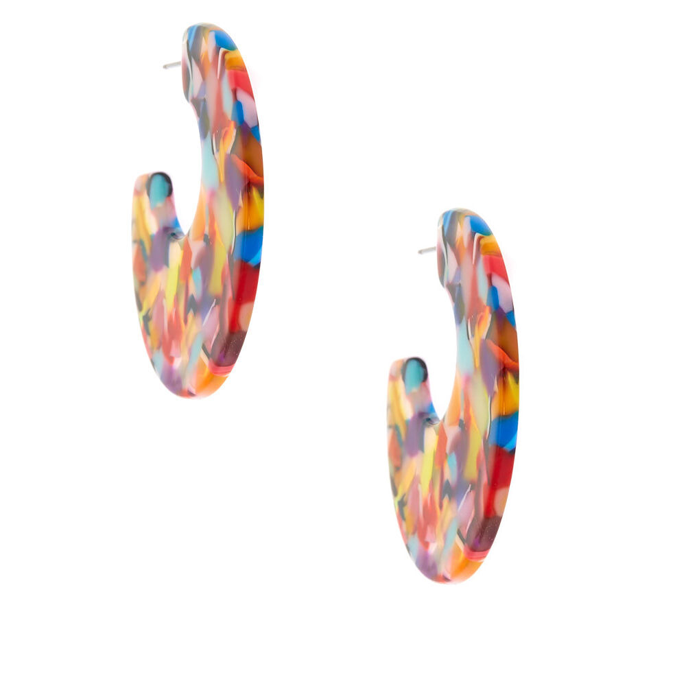 45MM Rainbow Resin Half Hoop Earrings,
