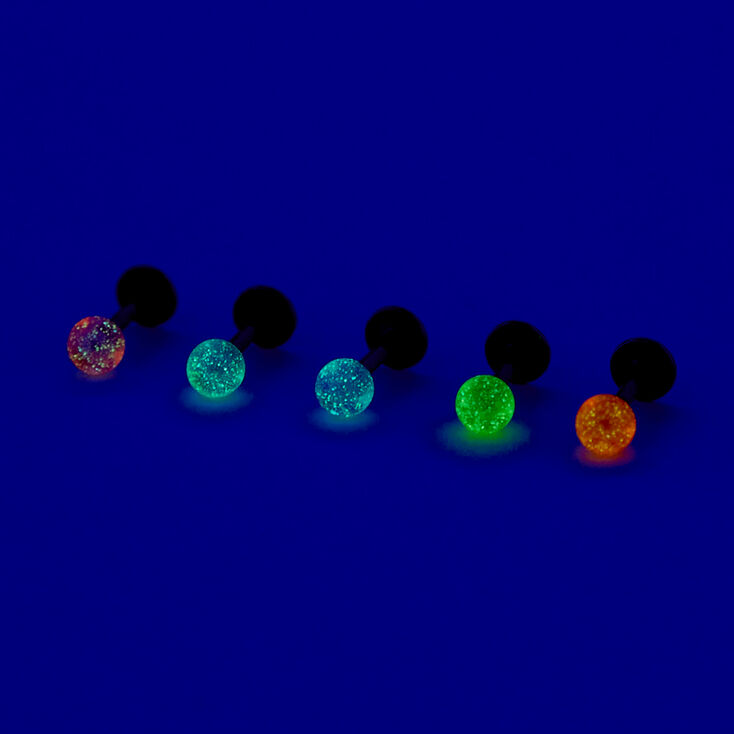 Glow in the Dark Ball 16G Tragus Flat Back Stud Earring - 5 Pack,