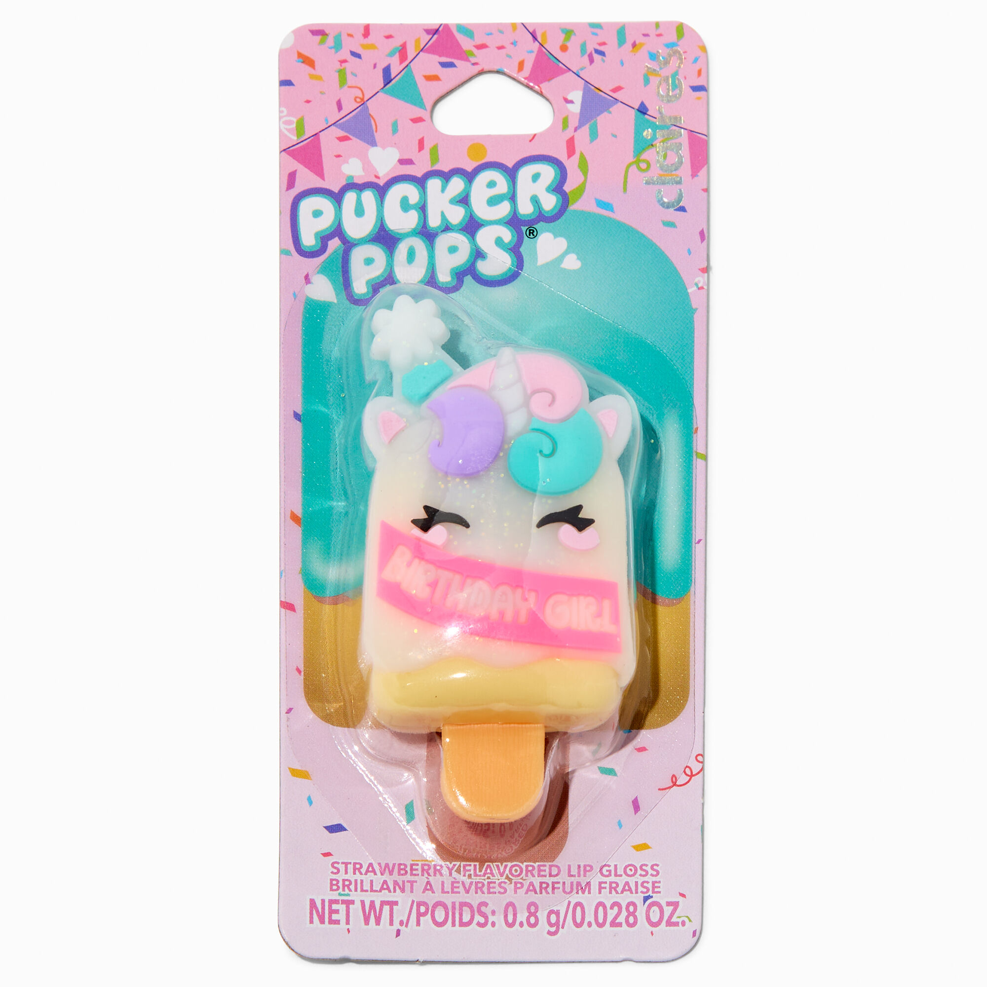 Pucker Pops® Birthday Unicorn Lip Gloss - Strawberry,