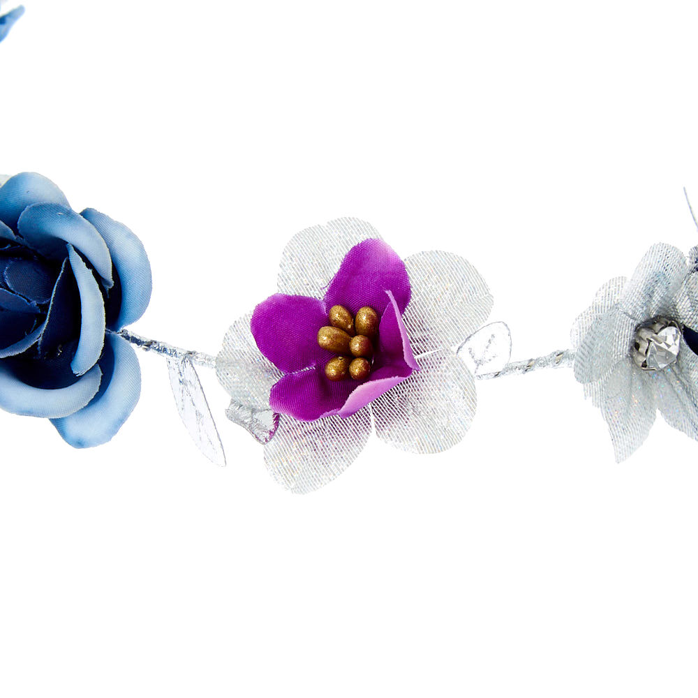 Silver Glitter Flower Crown Tie Headwrap - Purple,