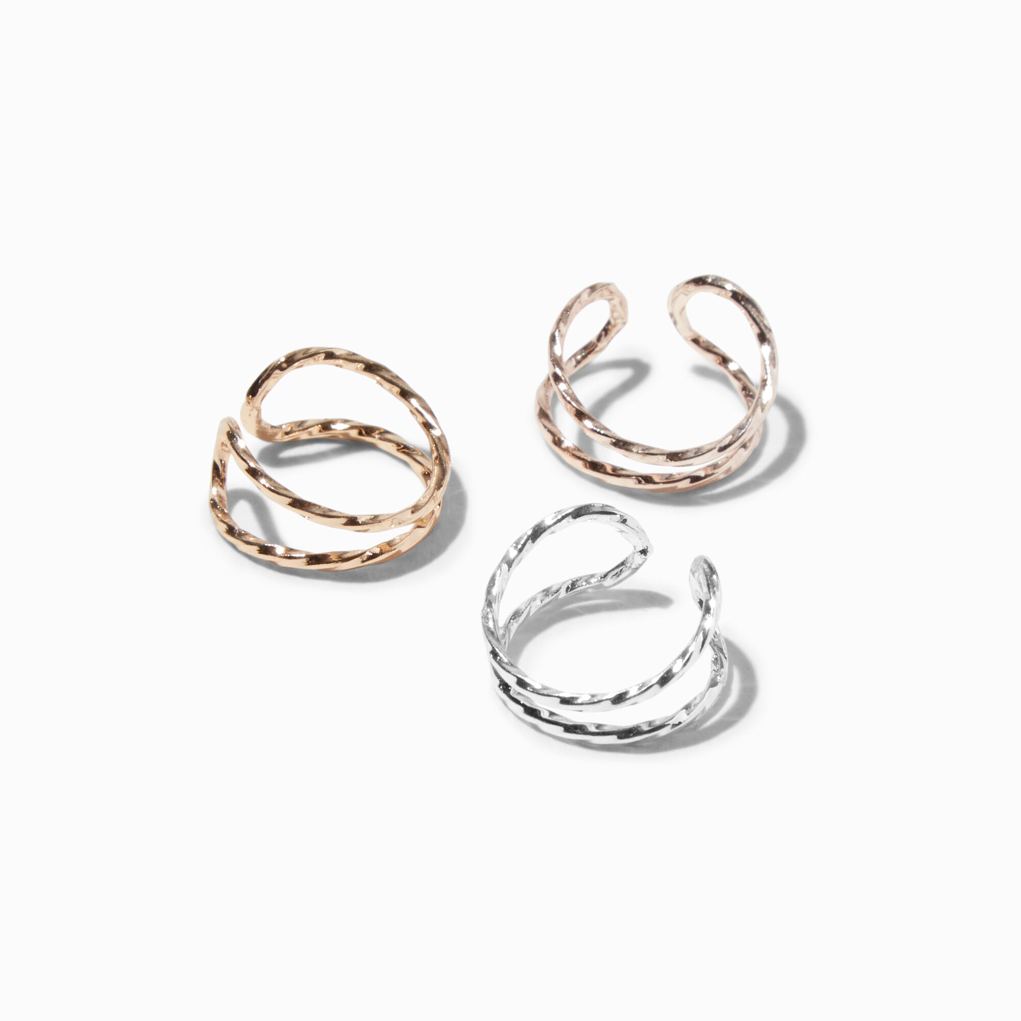 View Claires Mixed Metal Twisted Hammered Ear Cuff 3 Pack Rose Gold information
