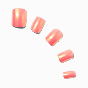 Coral Chrome Square Vegan Faux Nail Set - 24 Pack,
