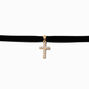 Gold-tone Pearl Cross Black Velvet Choker Necklace,