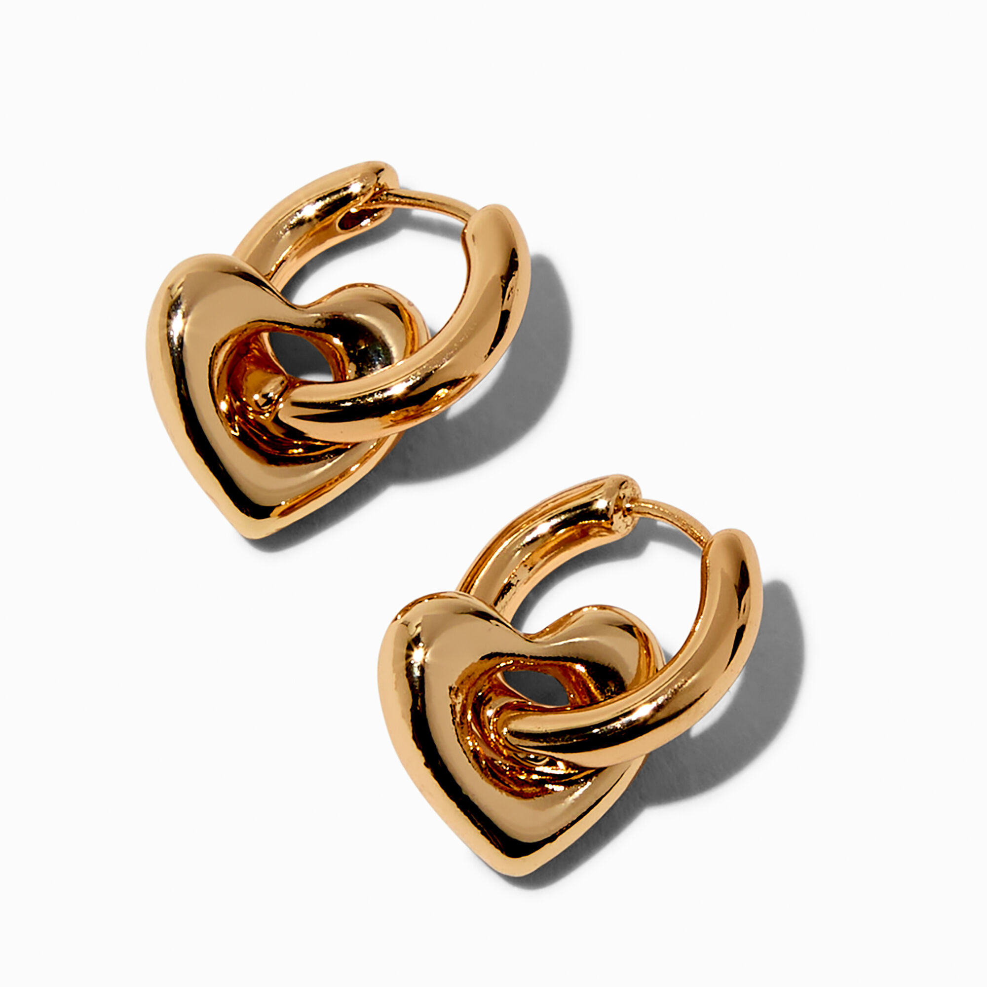 Gold tone Heart 10MM Hinge Hoop Earrings Claire s US