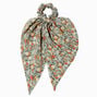 Green Floral Pleated Hair Scrunchie Scarf,