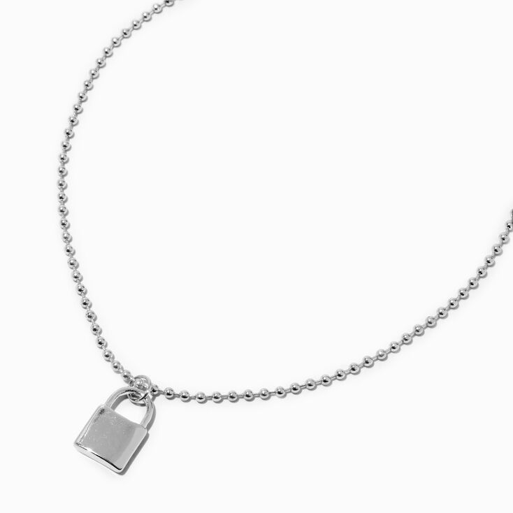 Silver-tone Padlock Pendant Necklace,