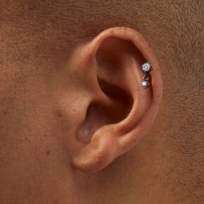 Silver-tone Titanium Cubic Zirconia 18G Dangle Cartilage Stud Earring,