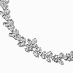 Silver-tone Cubic Zirconia Leaf Choker Necklace,