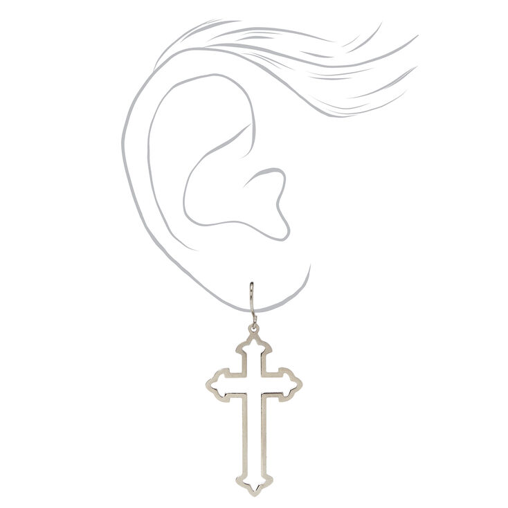 Silver Gothic Cross 1.5&quot; Drop Earrings,