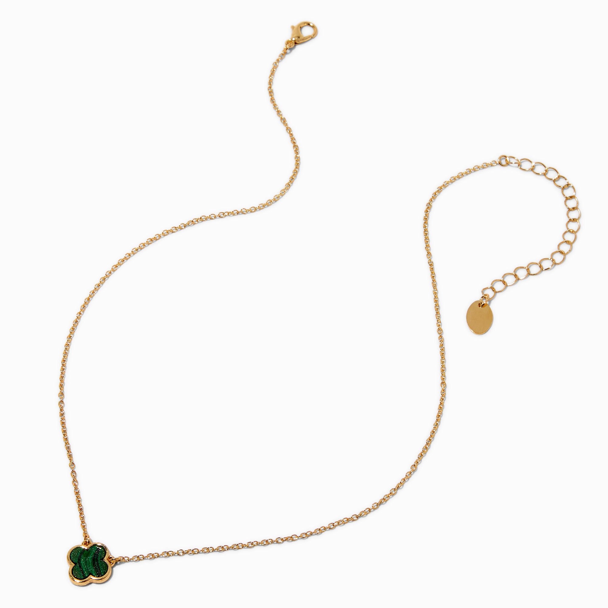 Green Enamel Clover Pendant Necklace,