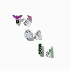 Ghost, Bat, &amp; BOO Clip-On Stud Earrings - 3 Pack,