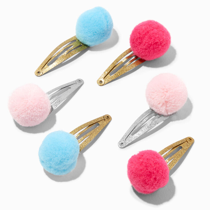 Pastel Pom Pom Snap Hair Clips - 6 Pack,