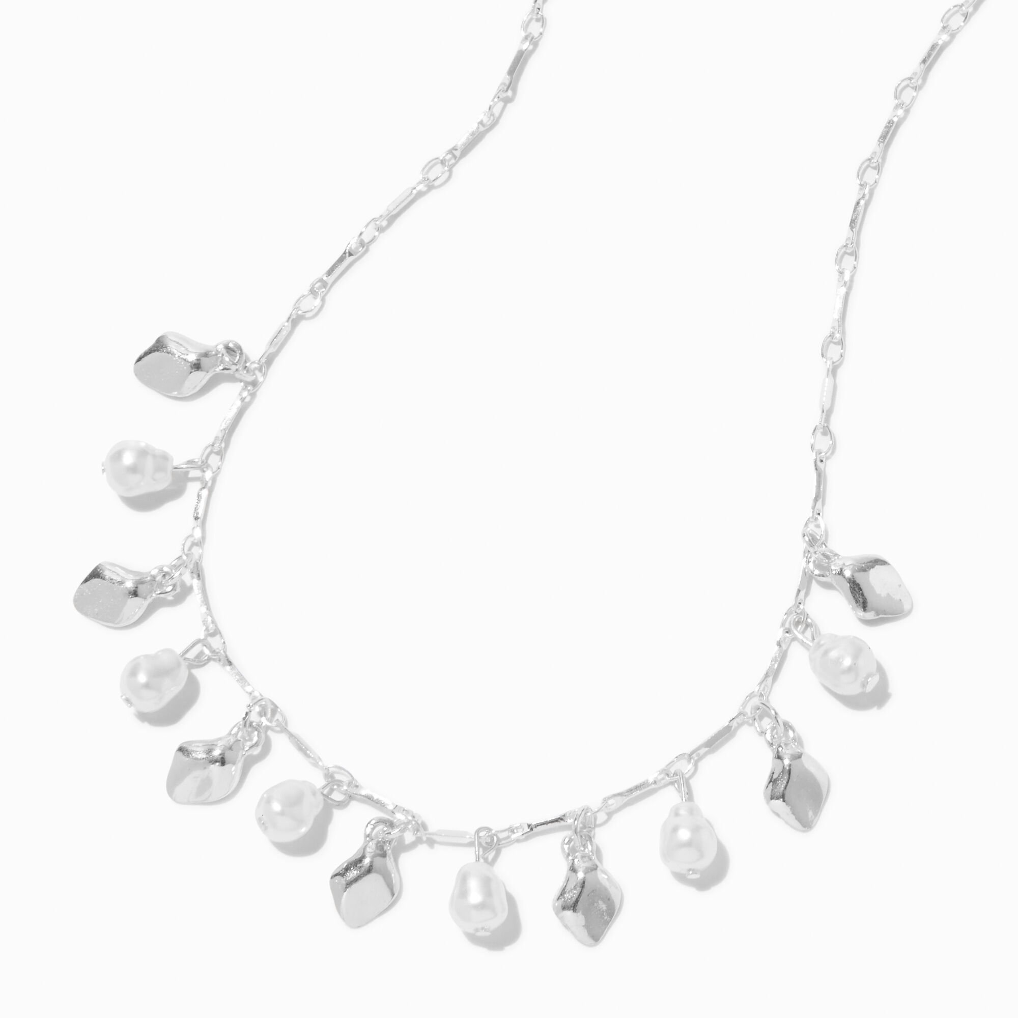 Silver-tone Pearl Dangle Necklace,