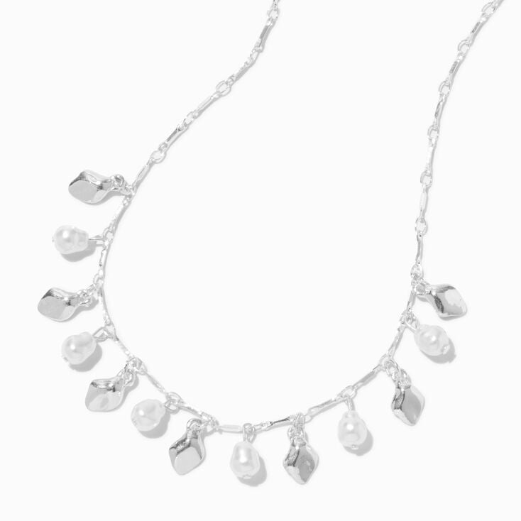 Silver-tone Pearl Dangle Necklace,