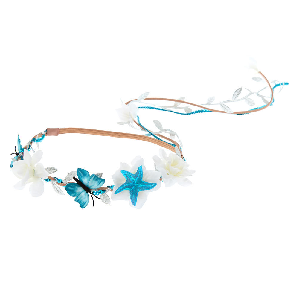 Butterfly Flower Crown Headwrap - Blue,