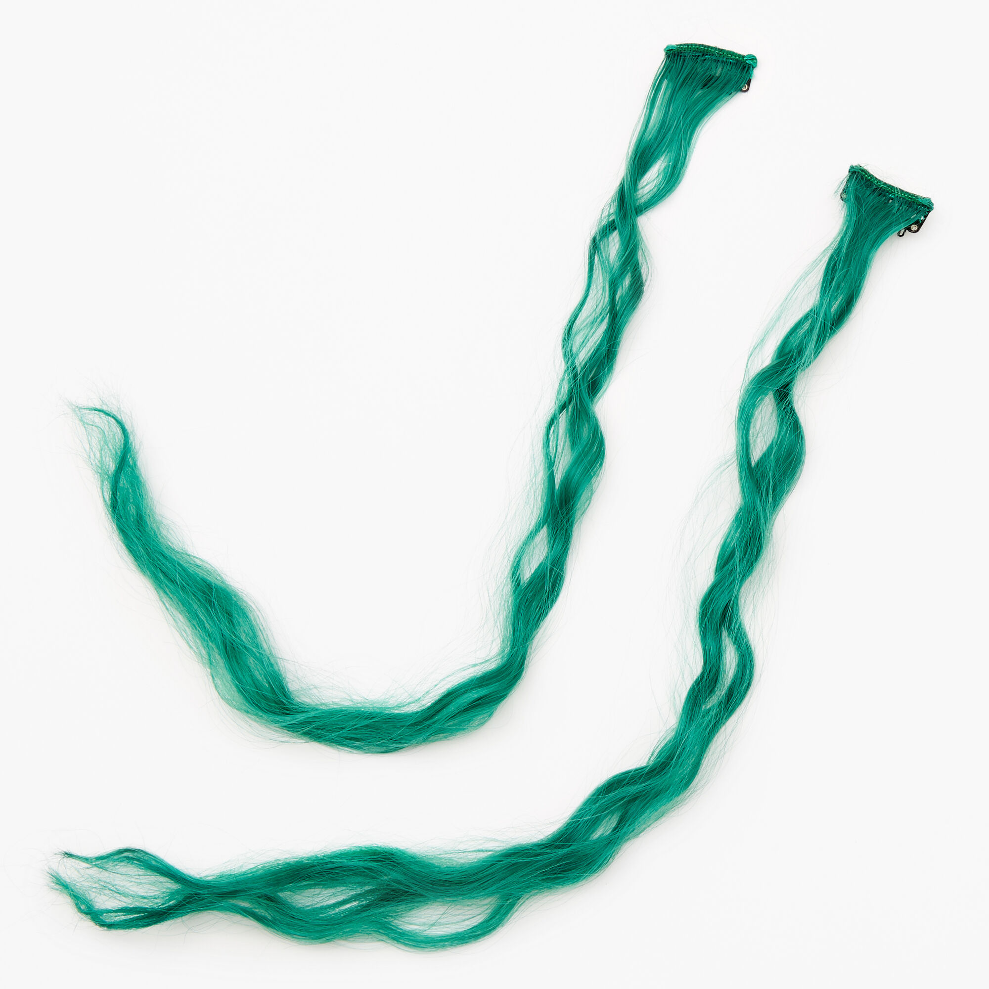 Claire's Extensions de cheveux synthétiques bouclés à clip - Vert chasseur, lot de 2