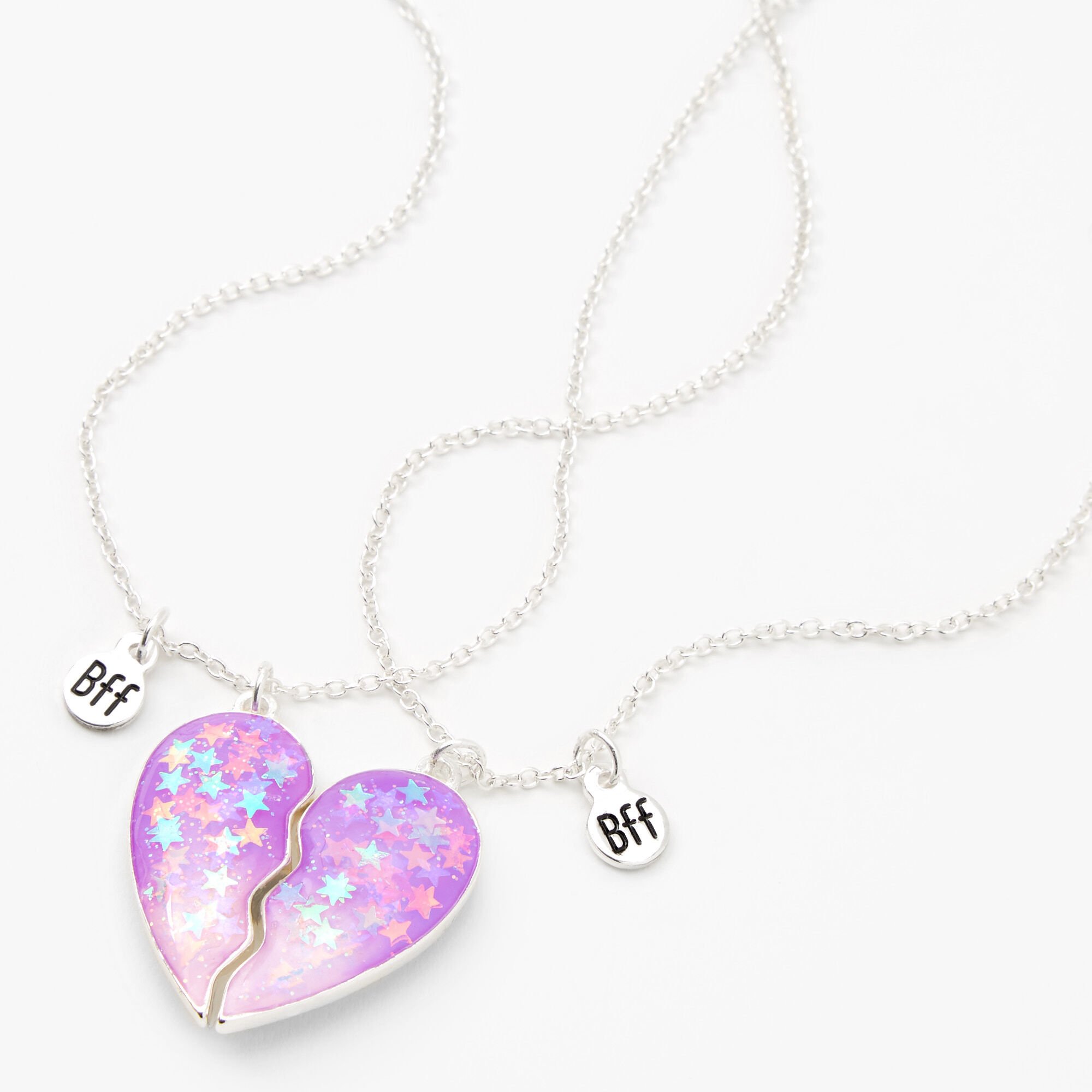 View Claires Best Friends Confetti Stars Split Heart Pendant Necklaces 2 Pack Purple information